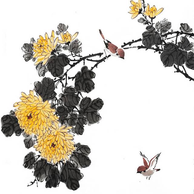 古代水墨菊花