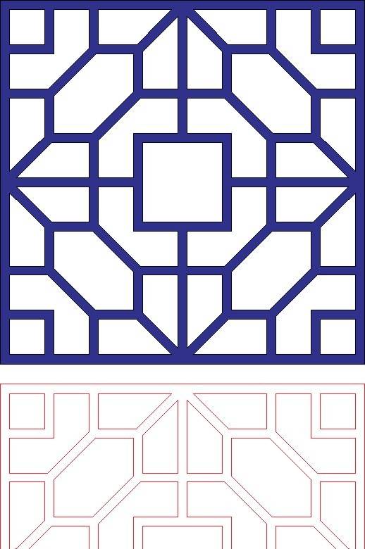 蓝色中式窗格雕花素材