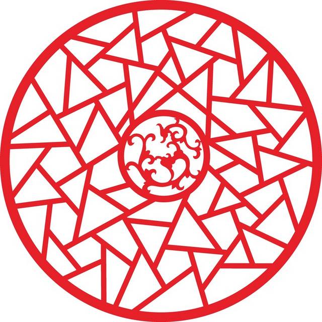红色圆形中式窗格素材