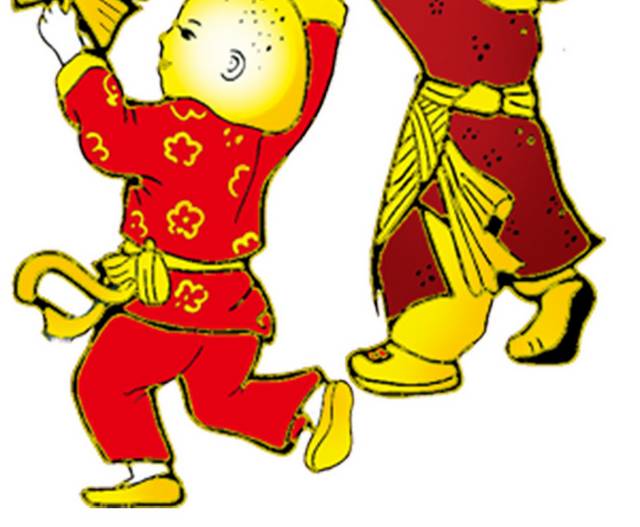 春节古典小孩放鞭炮素材