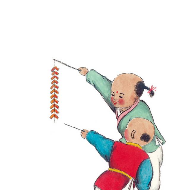 古代小孩春节放鞭炮素材