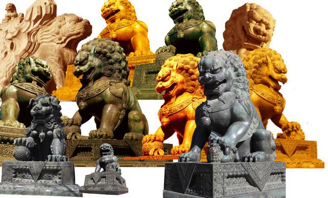 中国复古雕塑石狮子素材