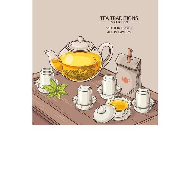 矢量茶壶茶杯素材下载