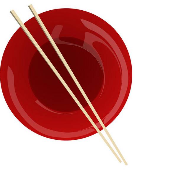 矢量红碗上的筷子素材