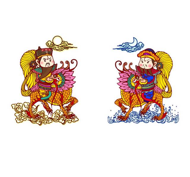中国风一对门神素材