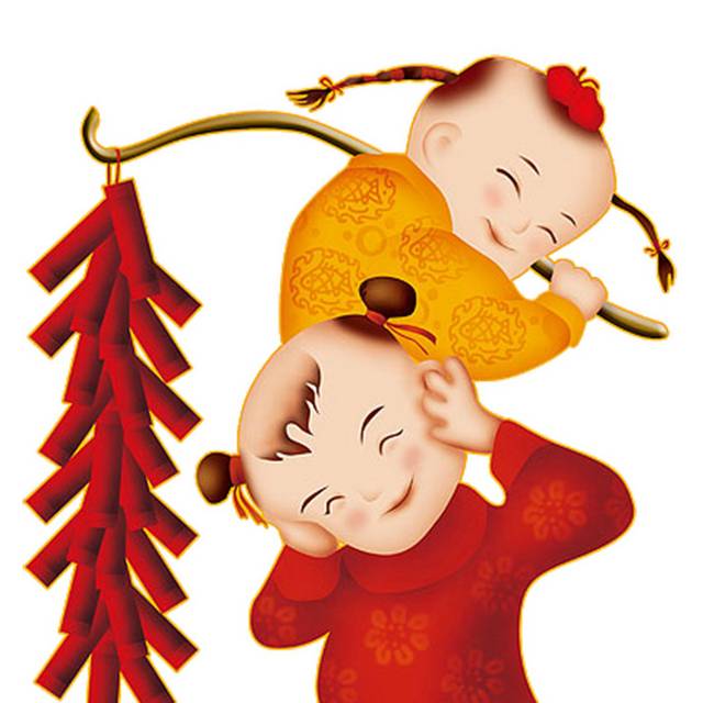 春节两个小孩放鞭炮素材