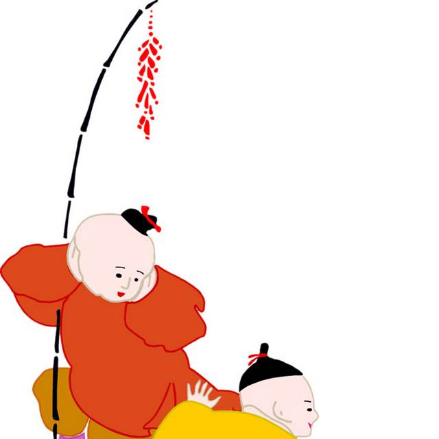 古代小孩春节放鞭炮素材设计