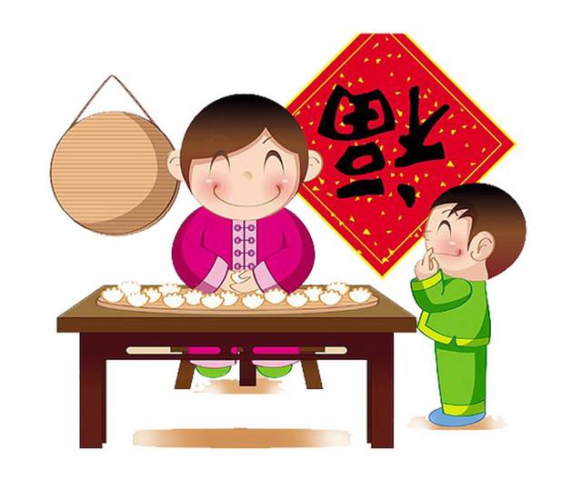 春节包饺子插画素材