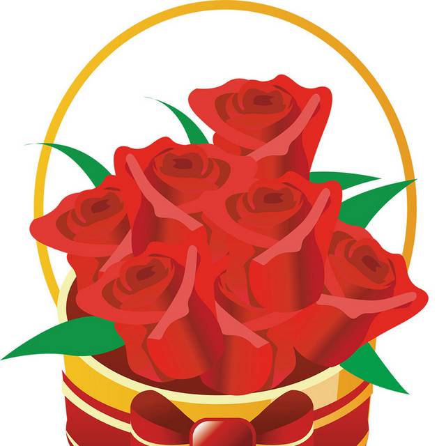 韩国情人节玫瑰花篮矢量图