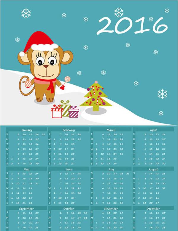 可爱猴子年历