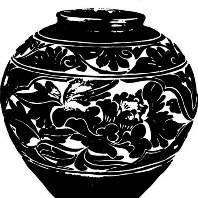 瓷器瓶身黑色花纹图案