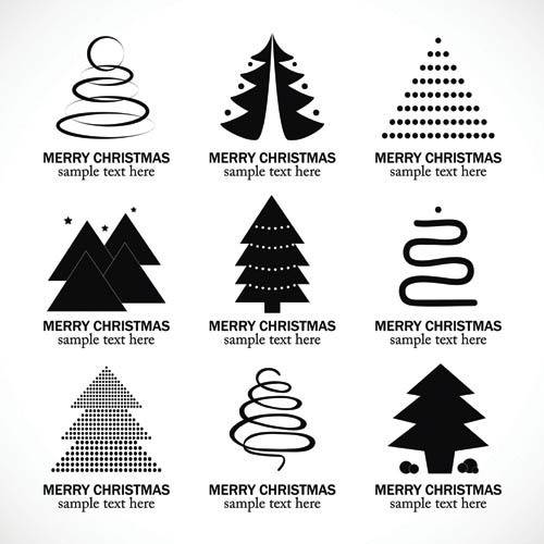 黑白圣诞树标签