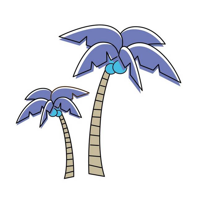 蓝色手绘椰树