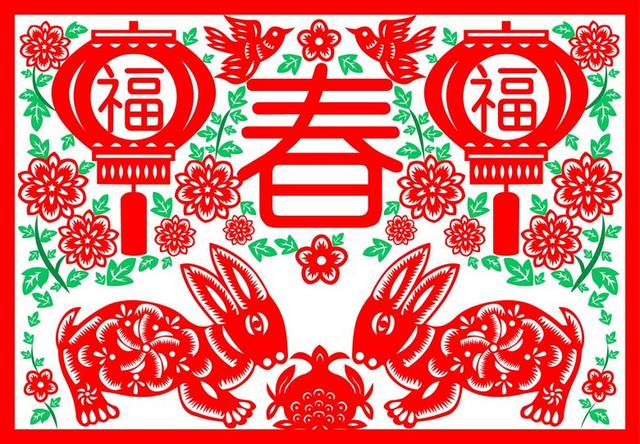 矢量新春剪纸兔子素材