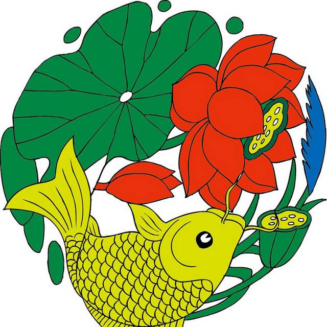 矢量荷花荷叶鲤鱼素材