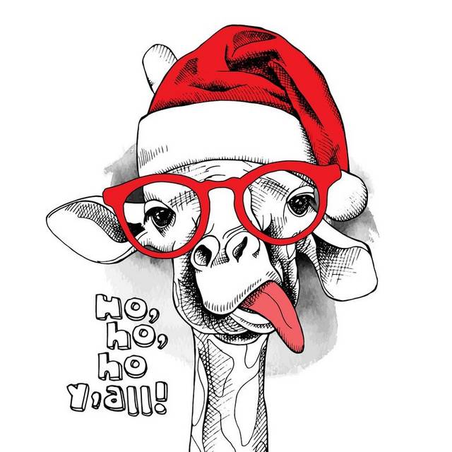 卡通手绘戴圣诞帽长颈鹿