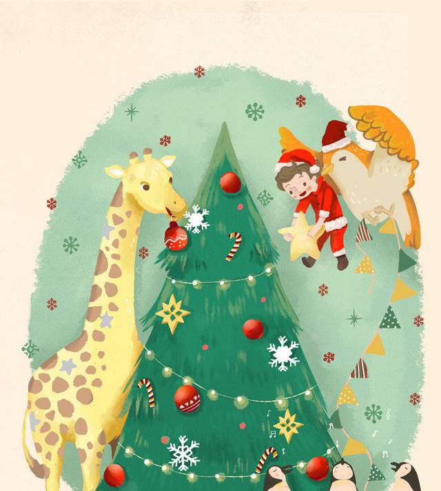 卡通圣诞长颈鹿素材