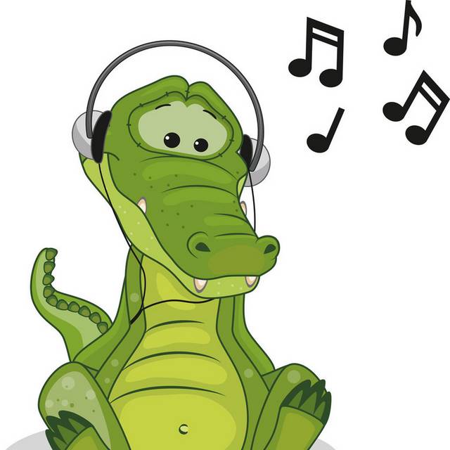 卡通戴耳机的鳄鱼素材