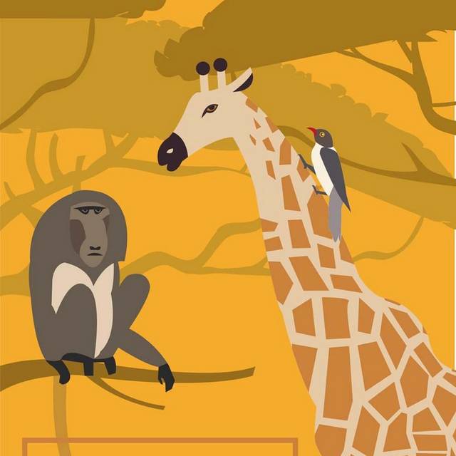 卡通长颈鹿和猴子素材