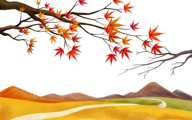 手绘秋天的枫叶