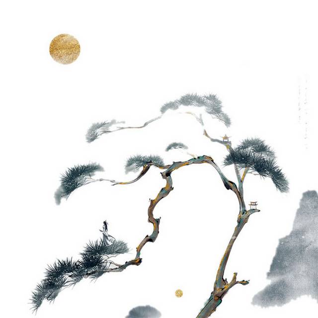 中国国画松树素材