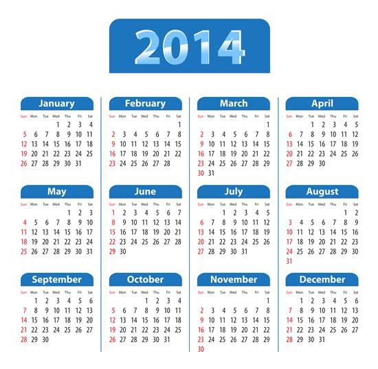 2014蓝色标题日历