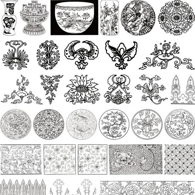 黑白中国传统吉祥图案元素