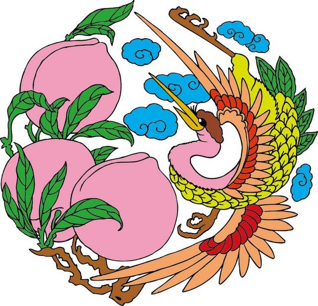 中国风鸟和桃子素材