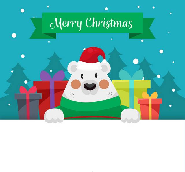 圣诞节北极熊和礼物矢量图