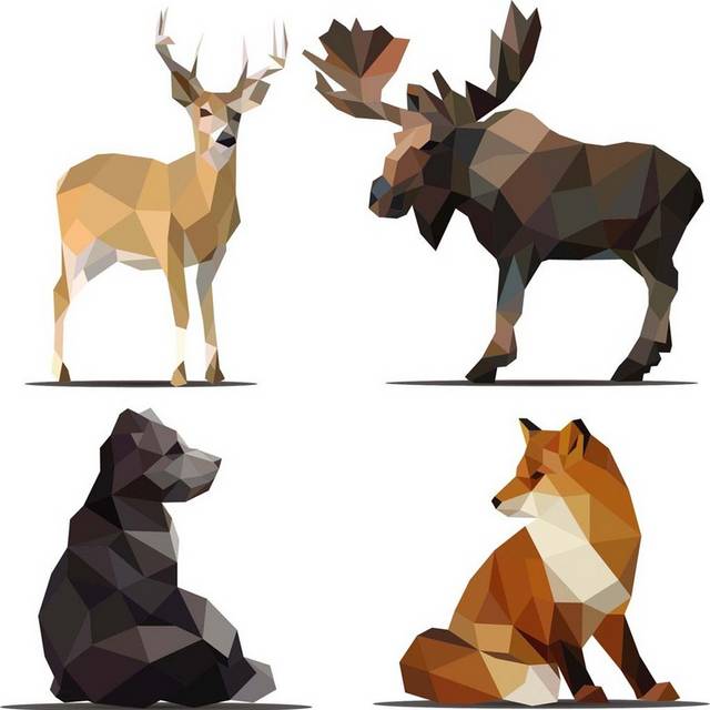 几何拼色狐狸和鹿
