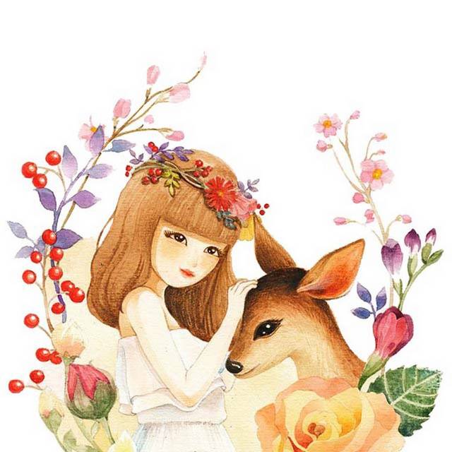 女孩与鹿免抠素材