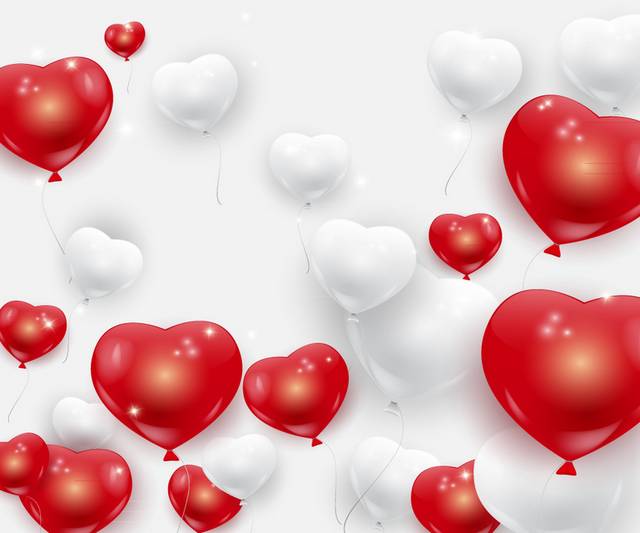 白色和红色爱心气球矢量图