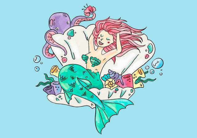矢量美人鱼坐在贝壳上素材