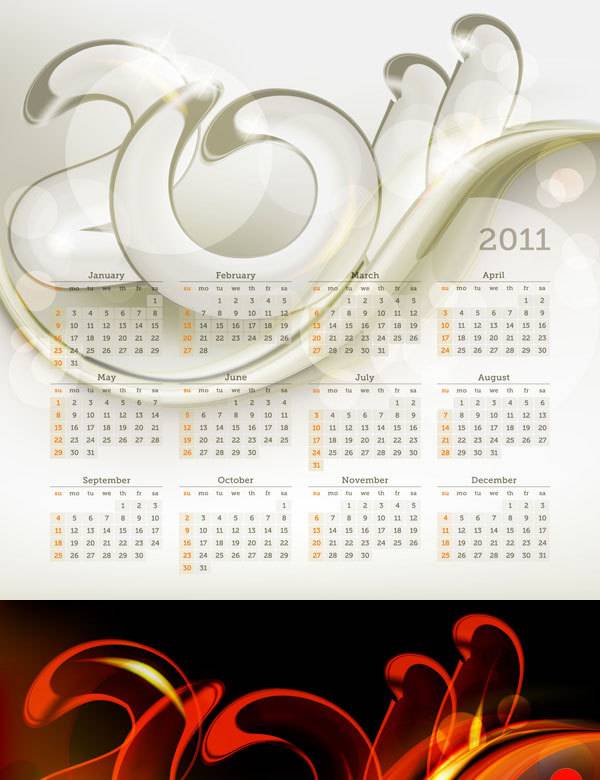 2011年日历模板白图