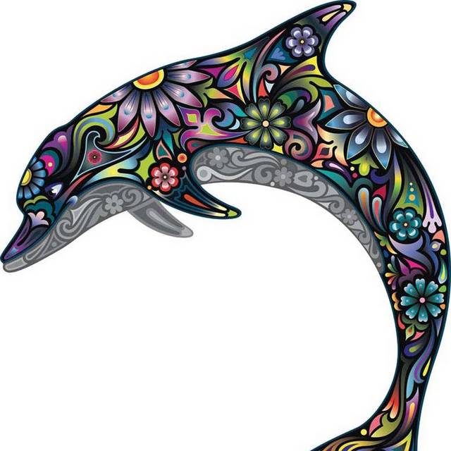 手绘彩色海豚素材