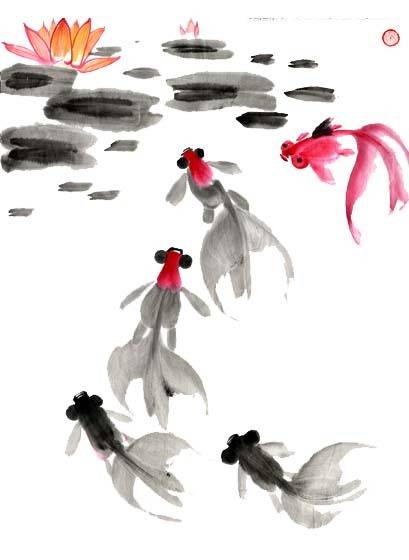 中国水墨画金魚-