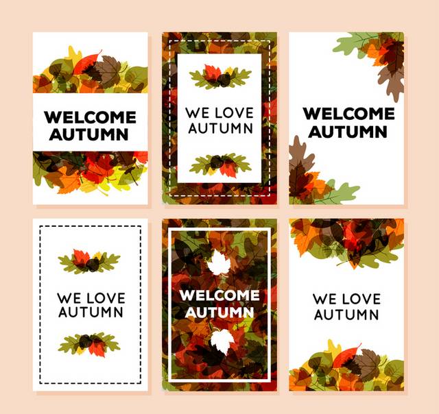 6款彩色秋季落叶卡片