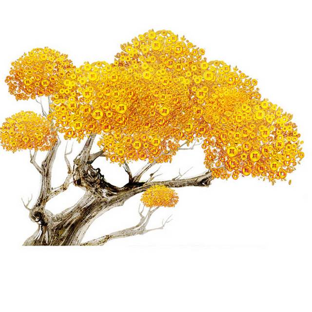 金色发财树矢量元素