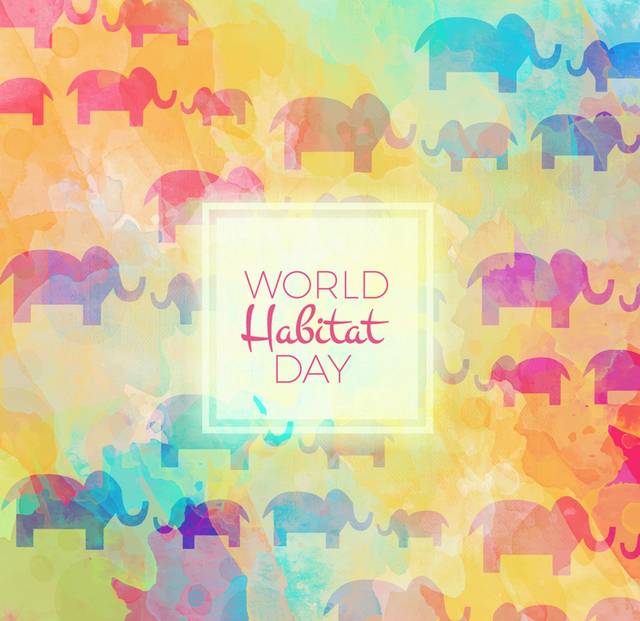 彩色大象世界人居日无缝背景矢量图