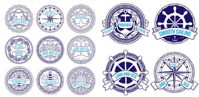 13款手绘航海徽章矢量图
