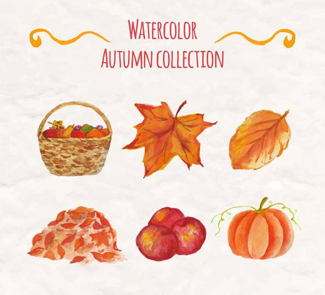 水彩绘秋季元素矢量图
