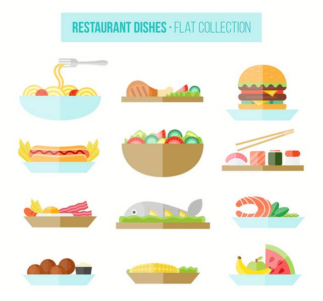12款美味餐馆食物菜品矢量图