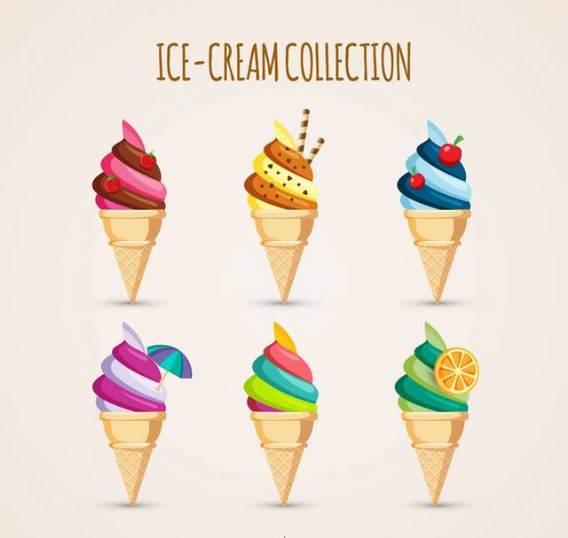 6款卡通甜筒冰淇淋矢量图