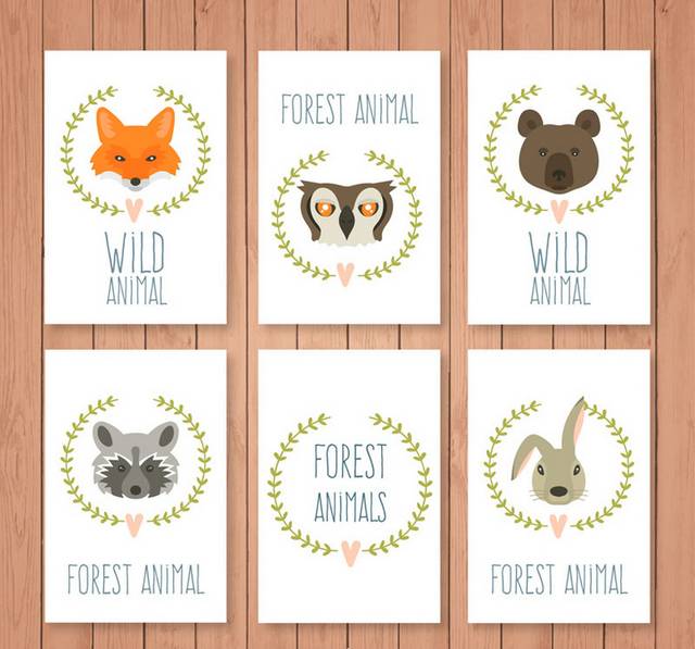 5款森林动物头像卡片