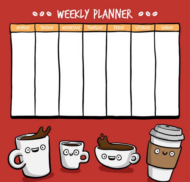 卡通咖啡装饰周计划表