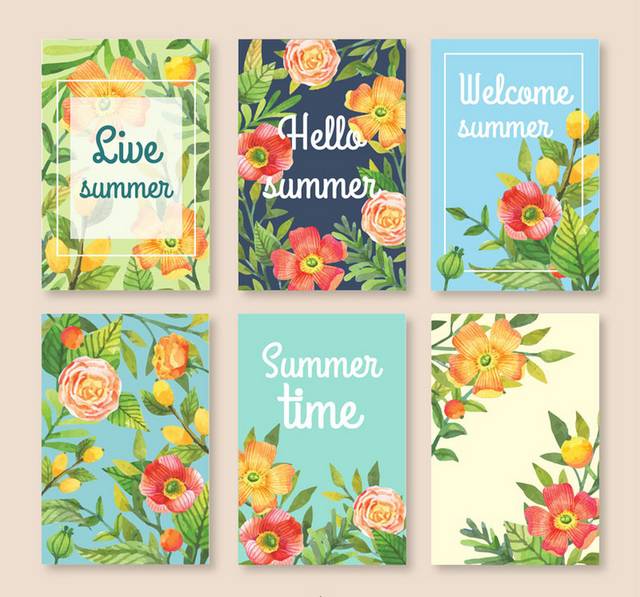 6款彩色夏季花卉卡片