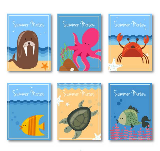 6款可爱夏季动物卡片