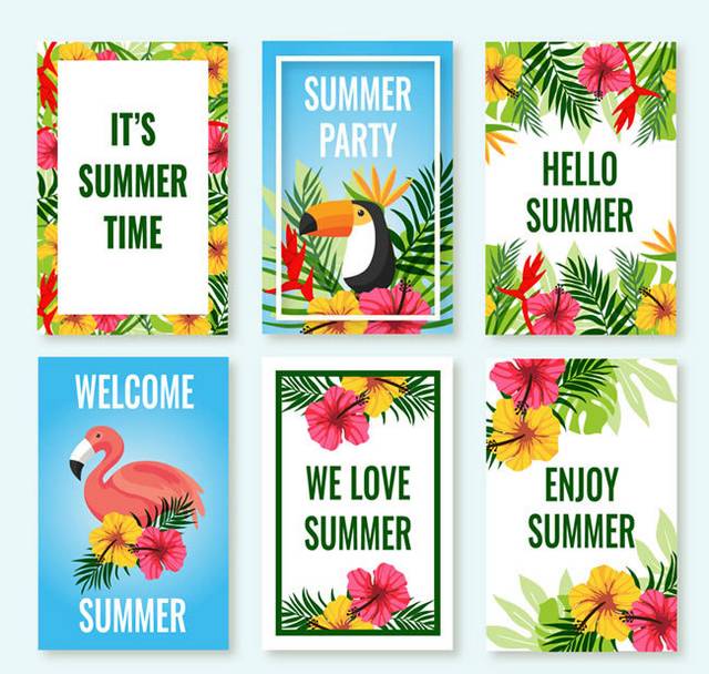 彩色热带夏季卡片矢量素材