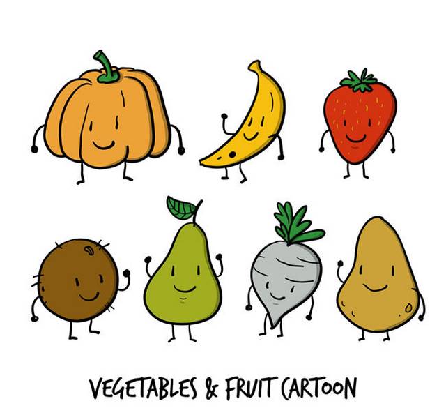 7款可爱卡通蔬菜水果矢量图