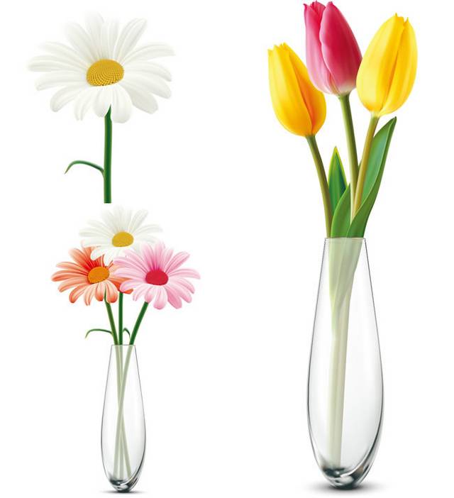 3款花朵与花瓶矢量图